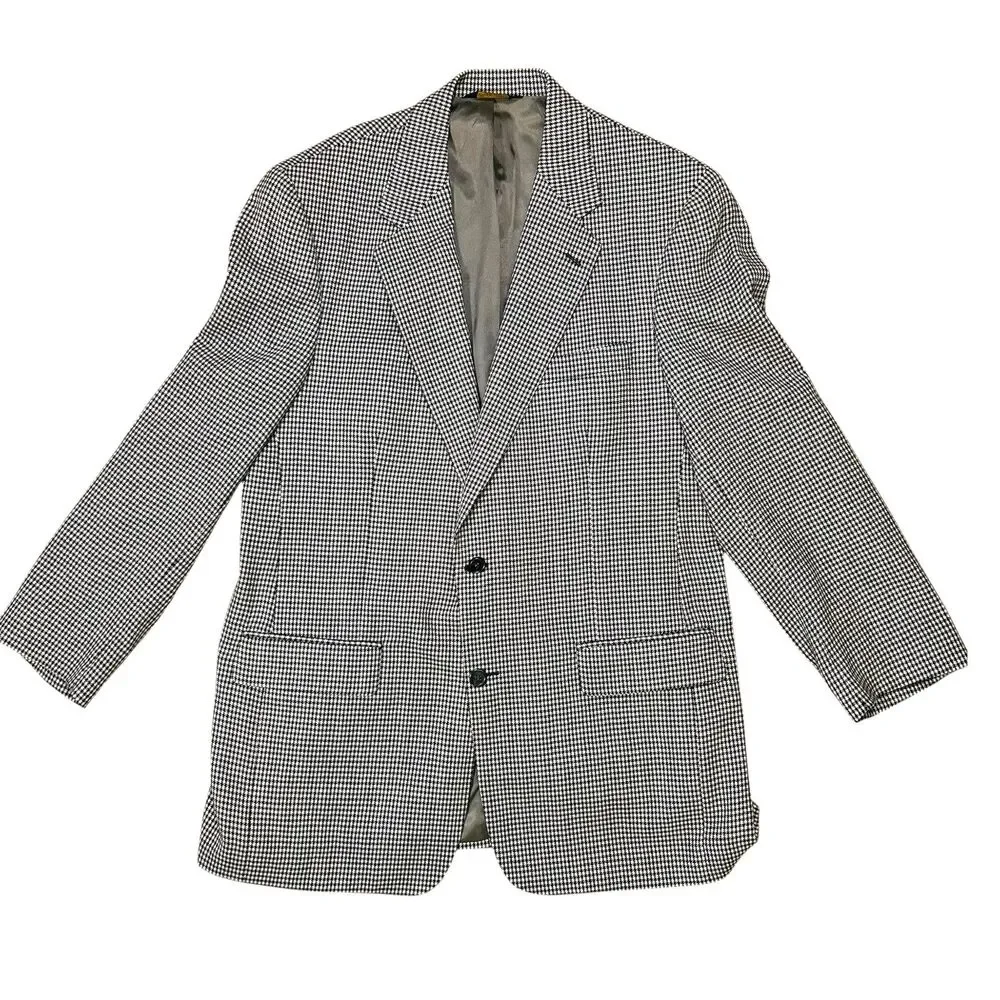 Vintage Brooks Brothers 42 LG Black White Houndstooth Suit Blazer Coat USA